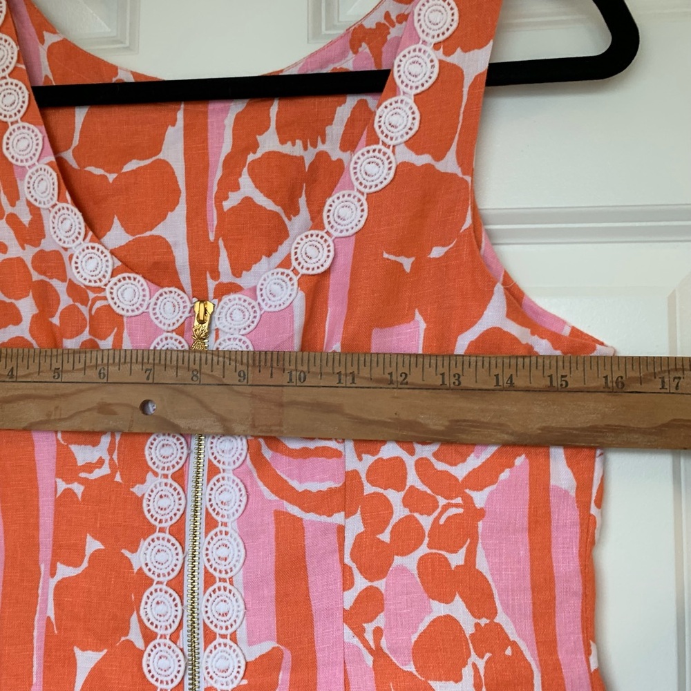 Lilly Pulitzer Pink Coral Sleeveless Mini Dress Giraffe Animal Print‎ Linen Sz 6 - Picture 13 of 15